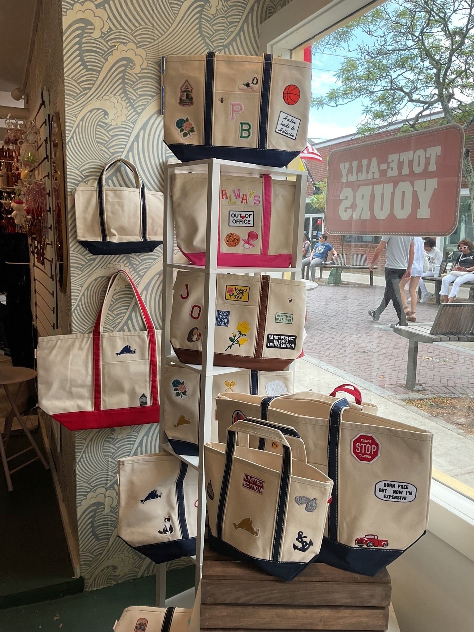Customer designing a custom bag at the Bag Bar in Oak Bluffs, Martha's Vineyard